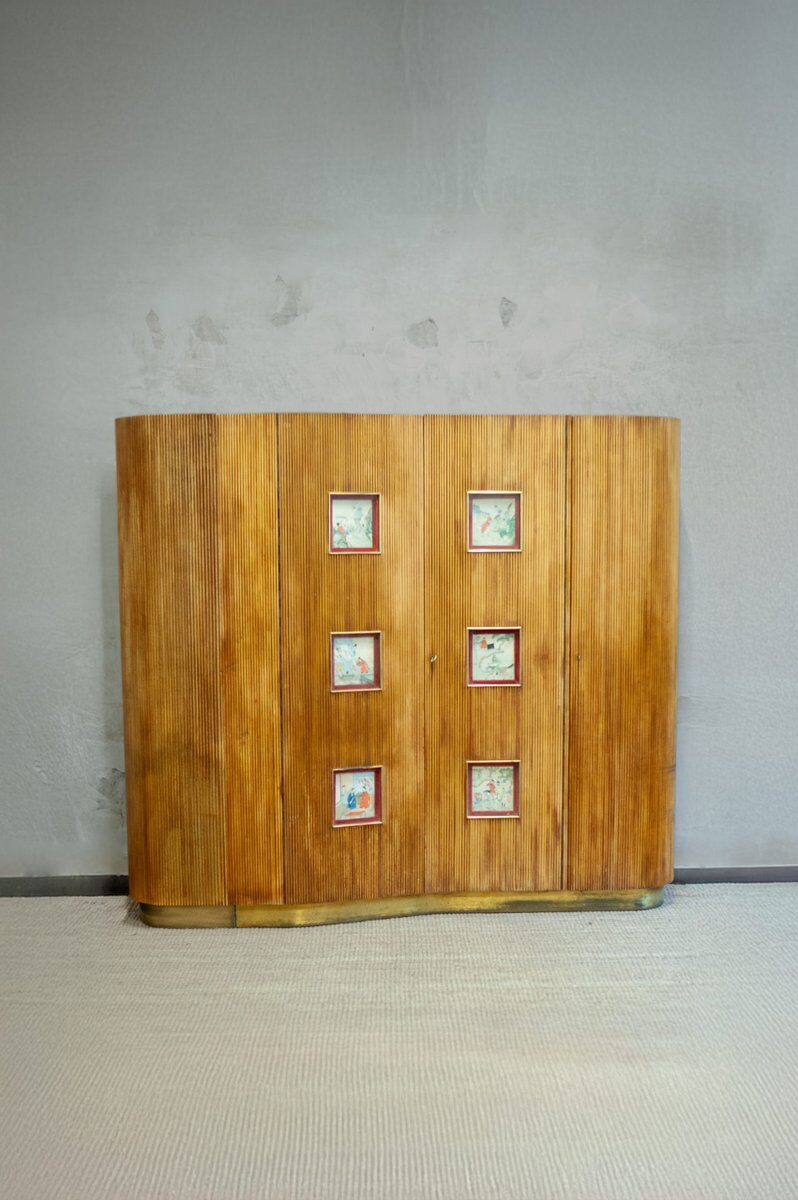 Bamboo wardrobe with illustrations, Italy, 1950