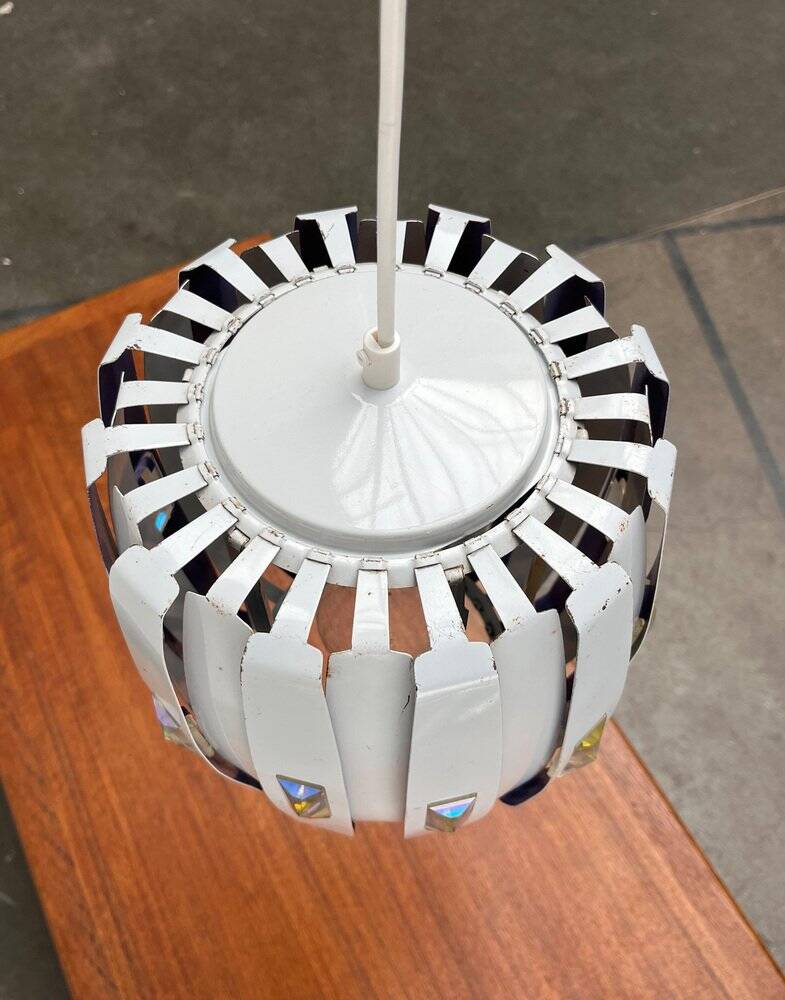 Metal pendant lamp and prism model in white mid-century by Werner Schou for Coronell Elektro, Denmark, 1960s.