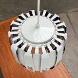 Metal pendant lamp and prism model in white mid-century by Werner Schou for Coronell Elektro, Denmark, 1960s.