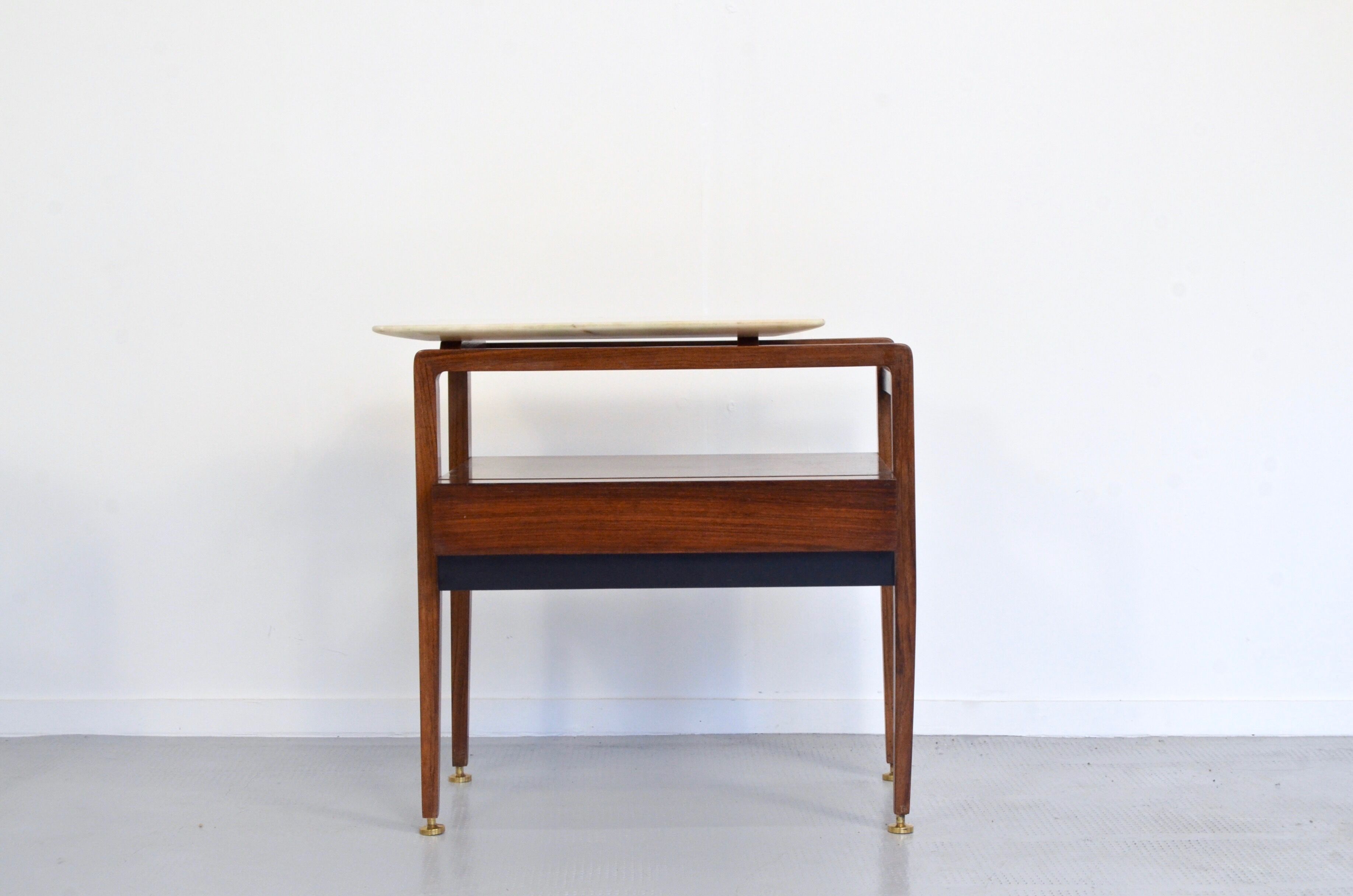 Set of 2 italian midcentury rosewood and carrara marble bedside tables