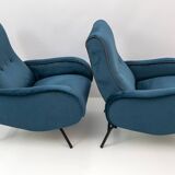 Pair of Marco Zanuso Mid-Century Modern Italian Velvet Reclining Armchairs
