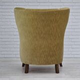 1960s, Danish armchair in original very good condition, furniture velour, oak wood.