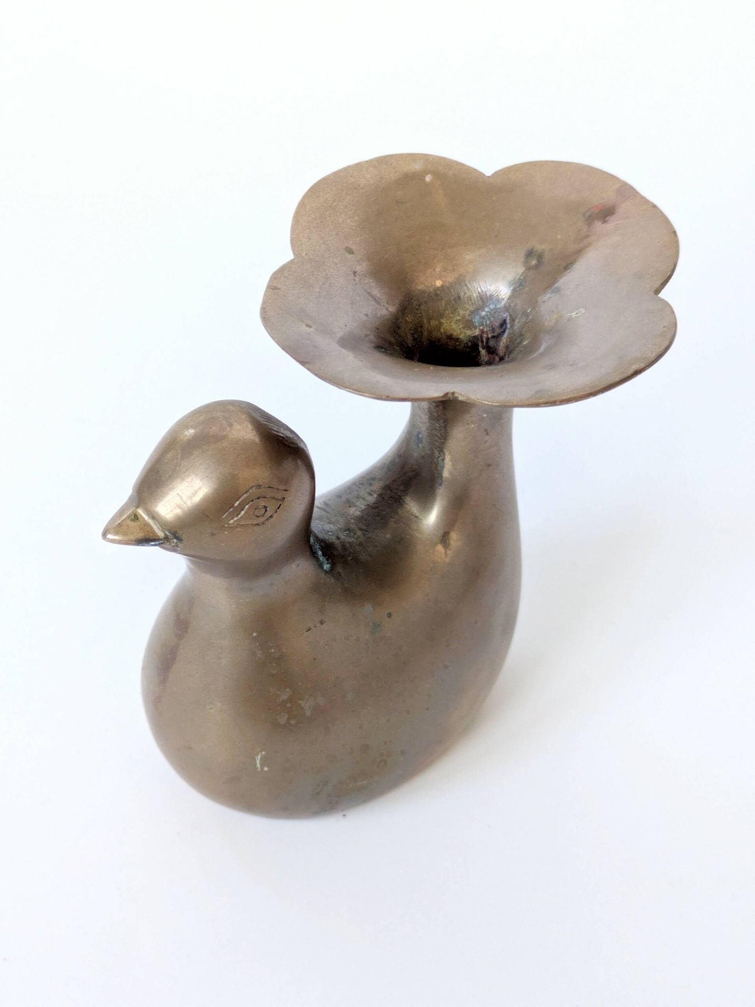 Candle holder or bird soliflore in brass, mid-century design from the 1960s.
