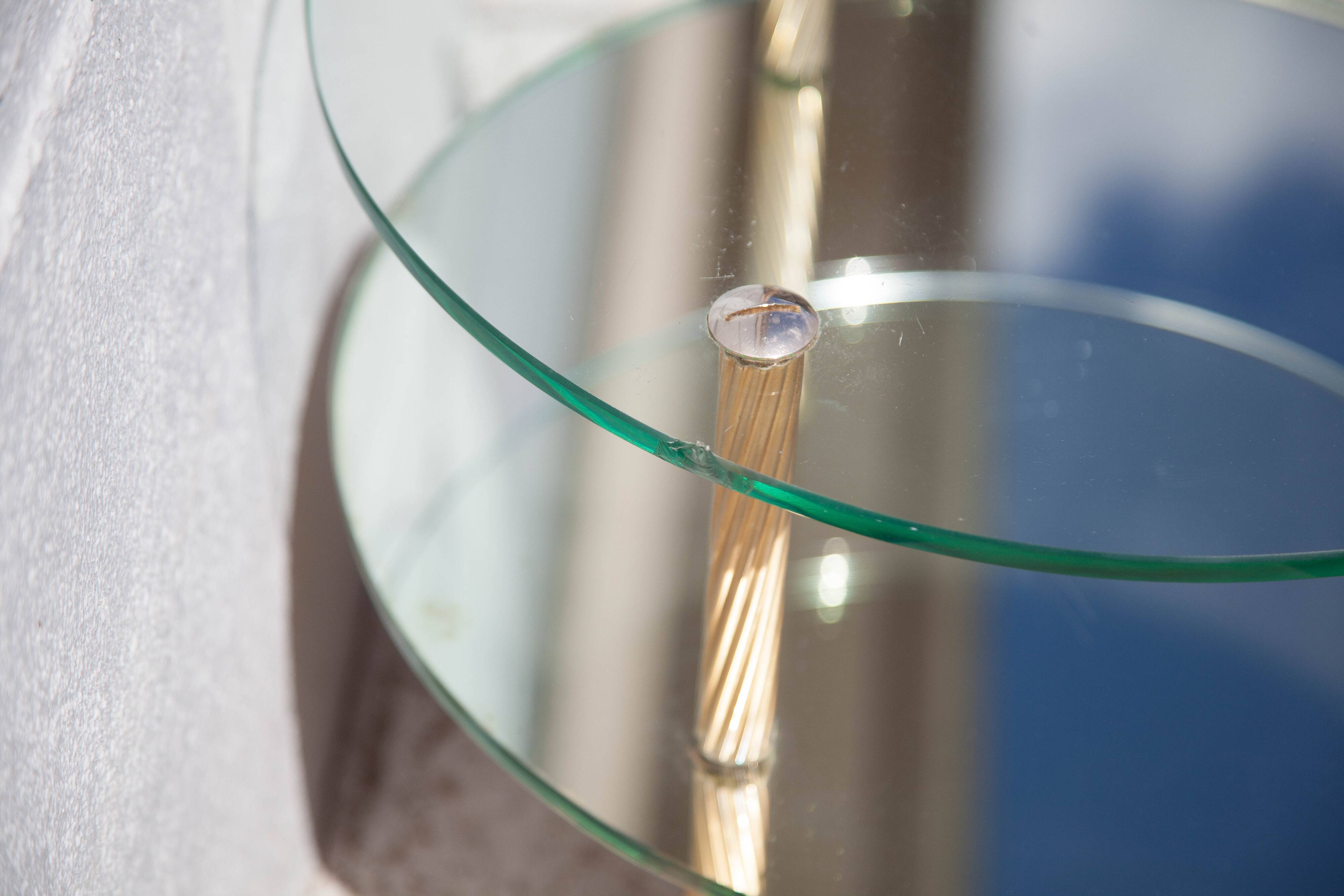 Vintage coffee table, round coffee table, glass table and mirror, 50s