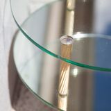 Vintage coffee table, round coffee table, glass table and mirror, 50s