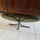 70s oval glass and chrome coffee table