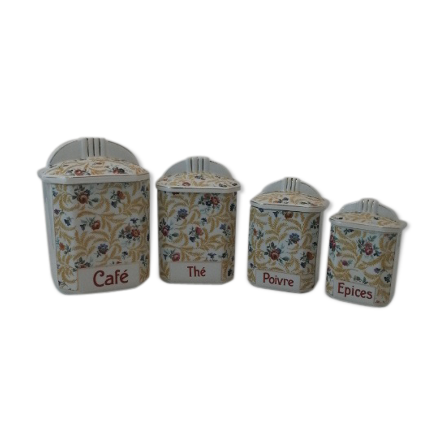 Set 4 spice pots old floral decoration