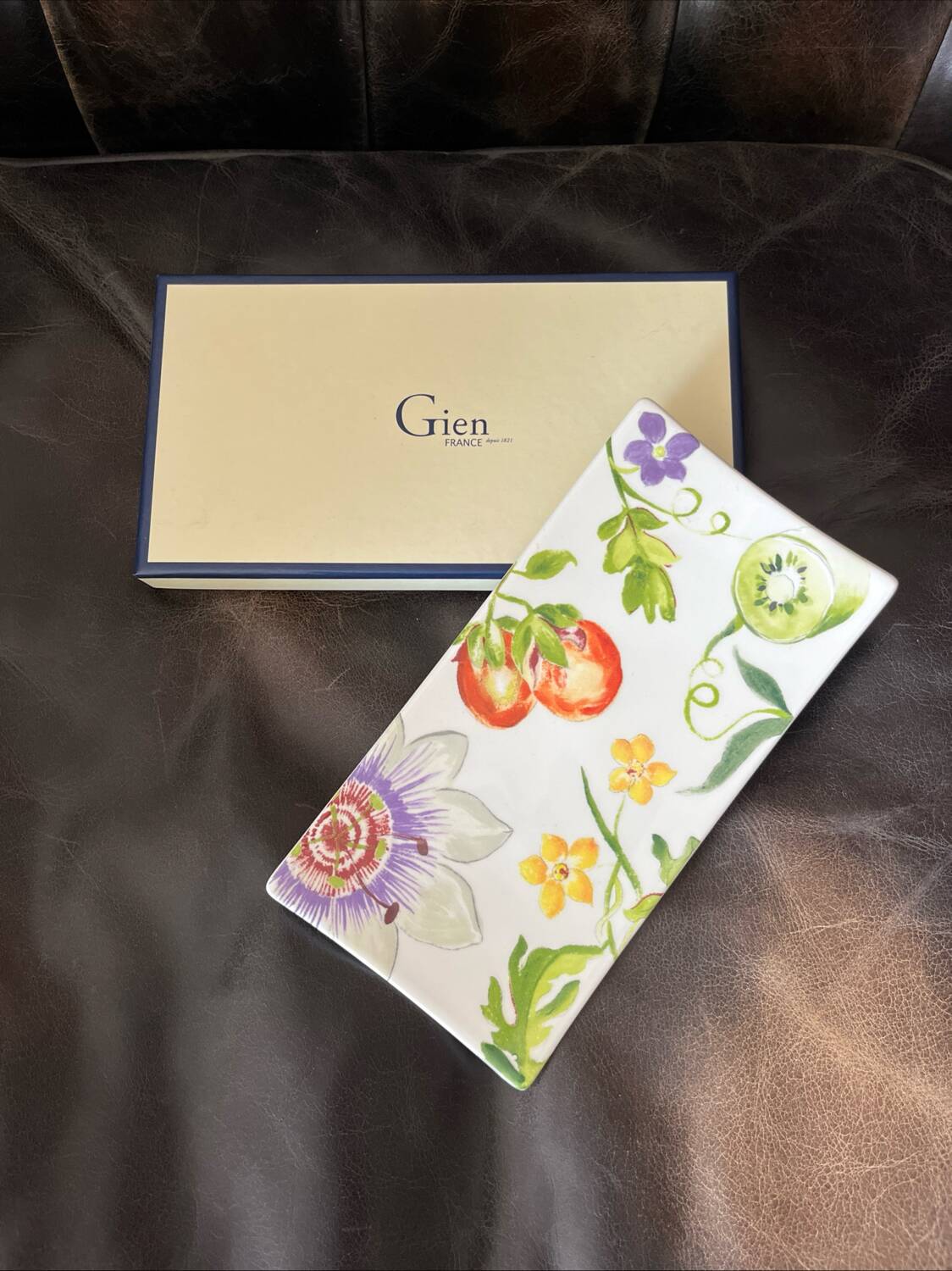 Gien Earthenware Empty Pocket Cup with Passion Flower Decor in New Box