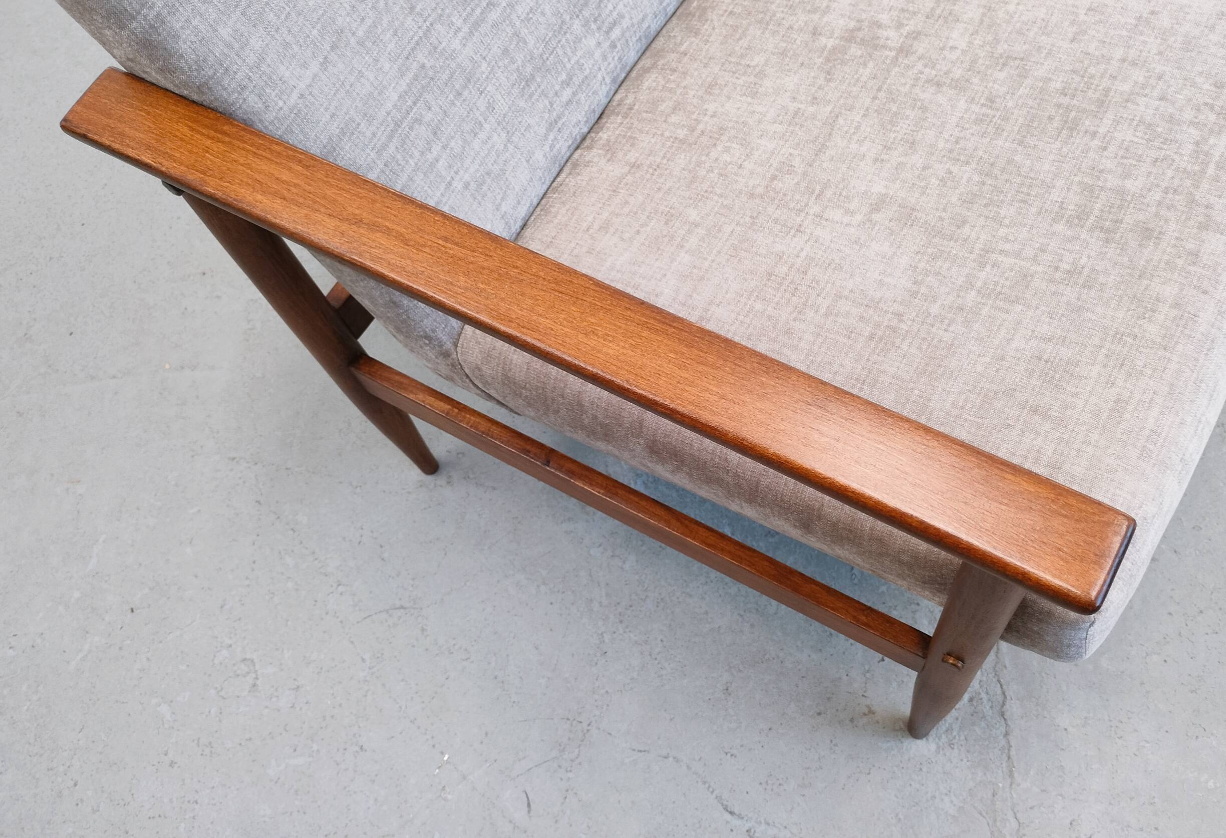 Mid Century Easy Chair in warm gray textile.