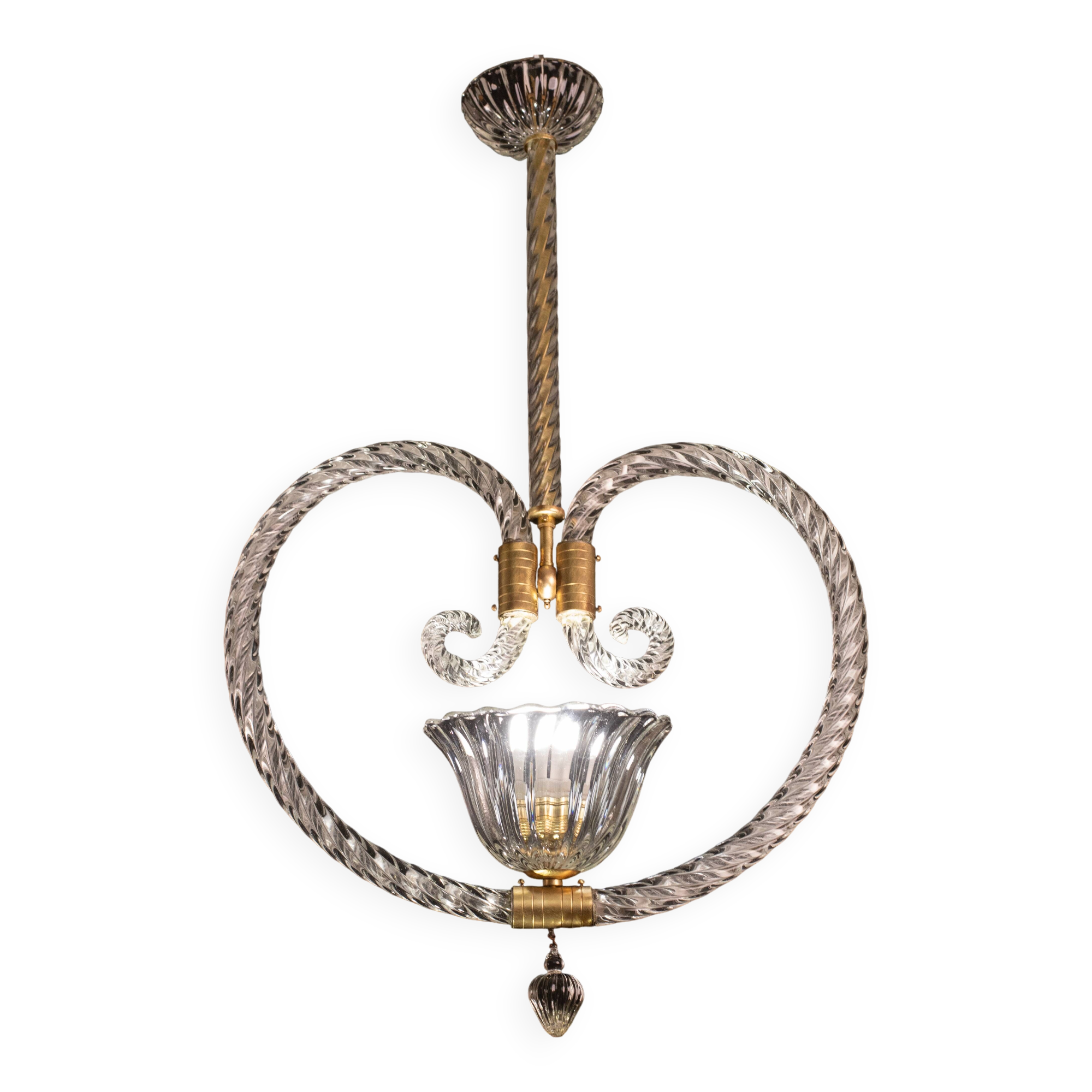 Lustre suspendu en forme de cœur art déco par barovier e toso, années 1940