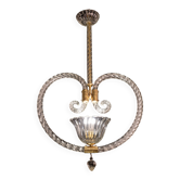 Lustre suspendu en forme de cœur art déco par barovier e toso, années 1940