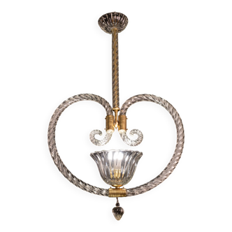 Fascinating Art Deco Heart-shaped hanging Chandelier by Barovier e Toso, 1940s