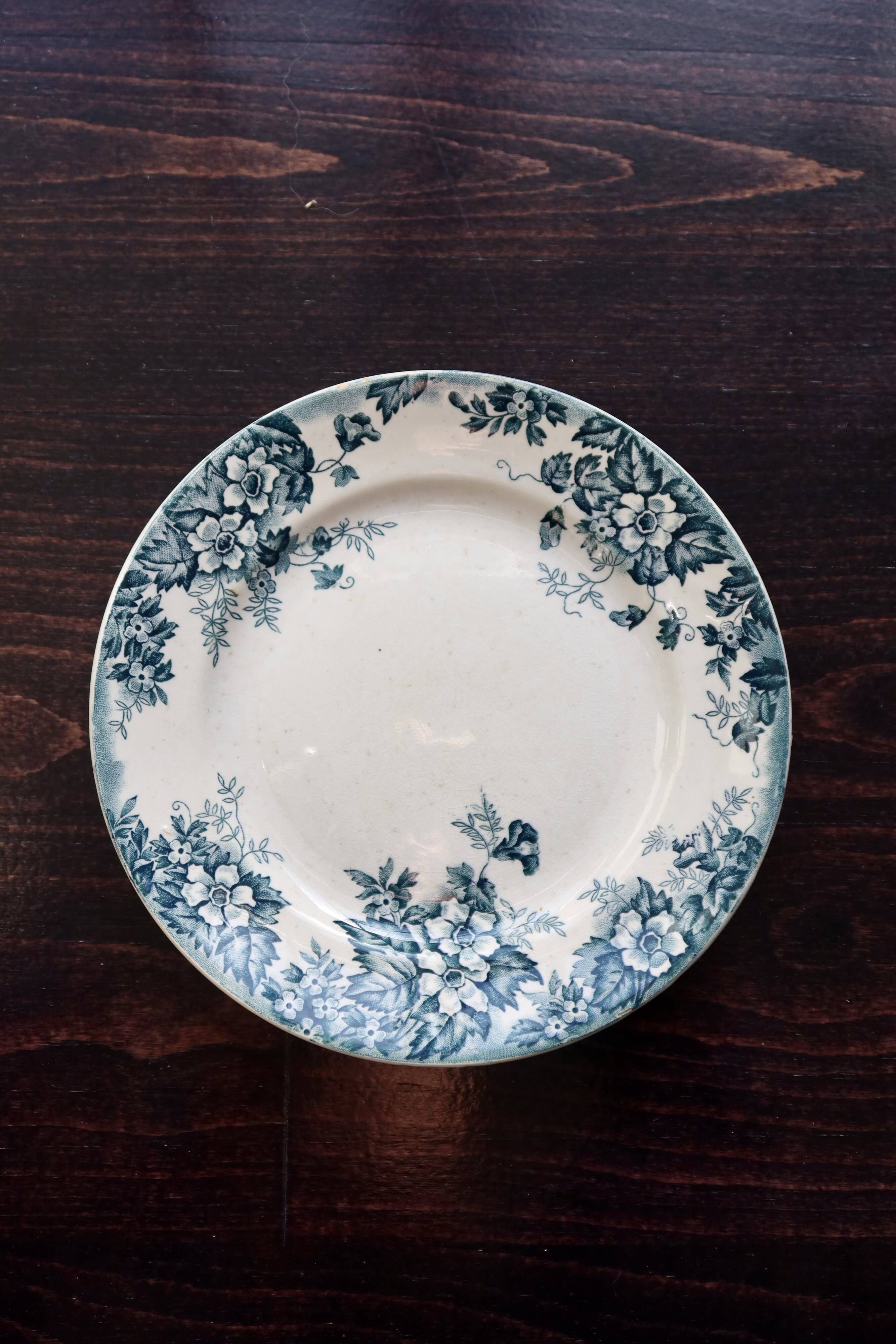 Antique dessert plate, ironstone, Moulin des Loups, Marie Louise.