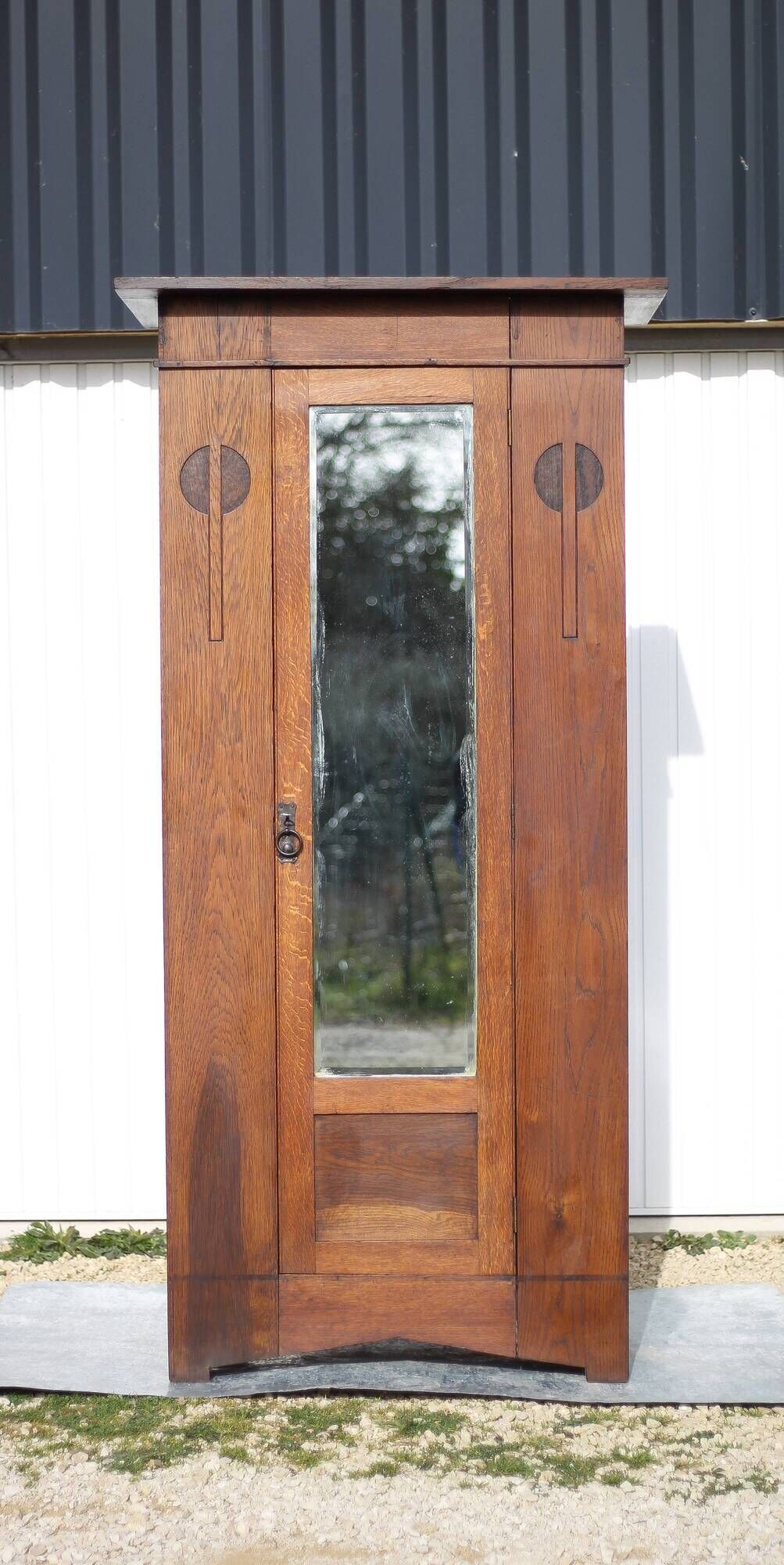 Vintage wardrobe, 1-door wooden wardrobe with beveled mirror, hanging wardrobe