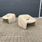 2x Artifort Groovy F598 Pierre Paulin, Pierre Frey: Chenille Igor (Sable)