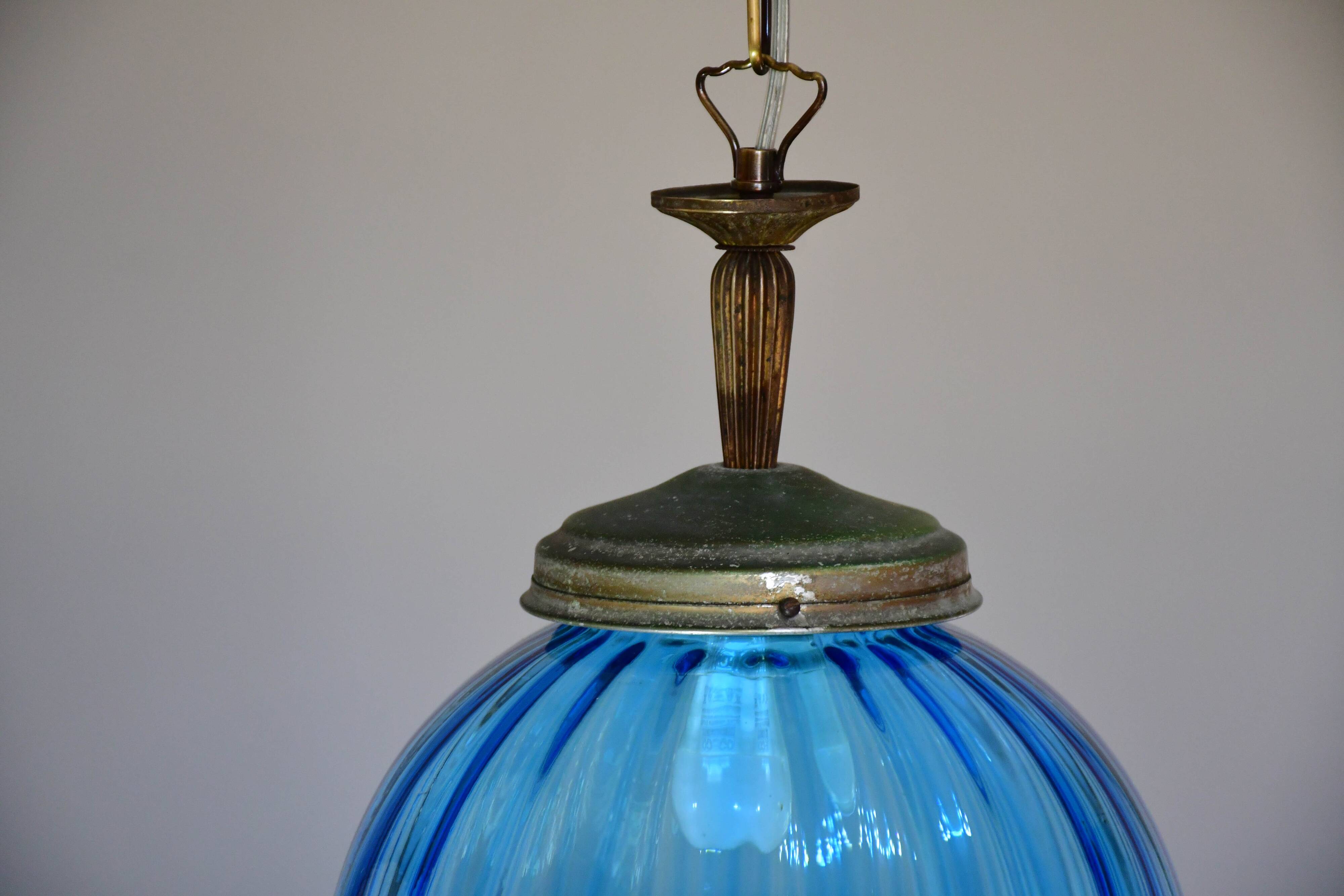 Charming vintage Murano blue glass pendant light, 1960