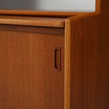 Scandinavian teak bookcase with suspended drawers