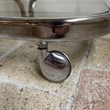 Vintage 70's chrome and smoked glass bar trolley