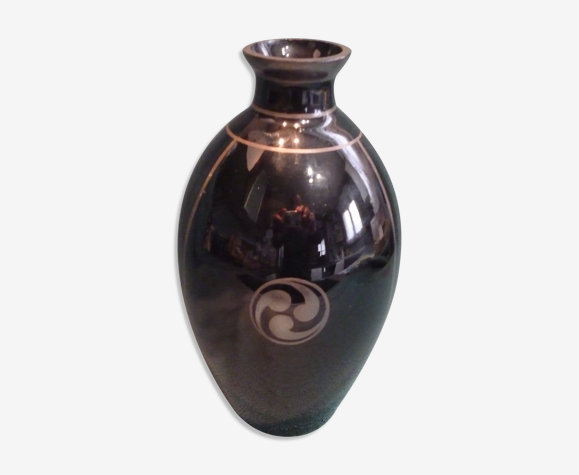 Vase en verre noir argent forme géométrique Art Déco signé Lyst | Selency