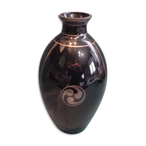Vase en verre noir argent - art