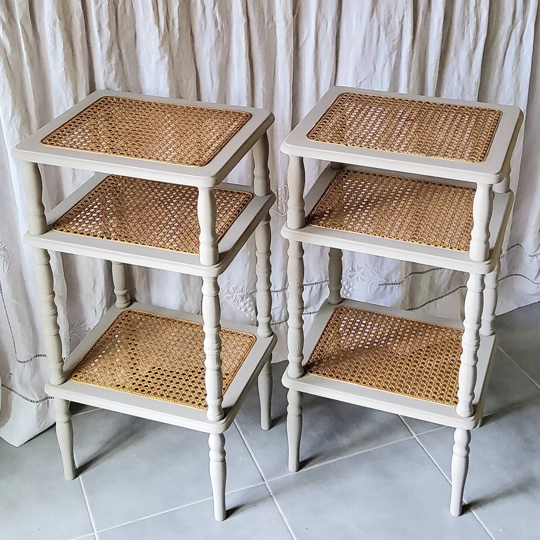 Pair of caned dessert tables