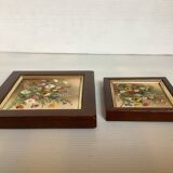 Pair of mini oil painting frames on isorel flowers by Magda Verschaeve