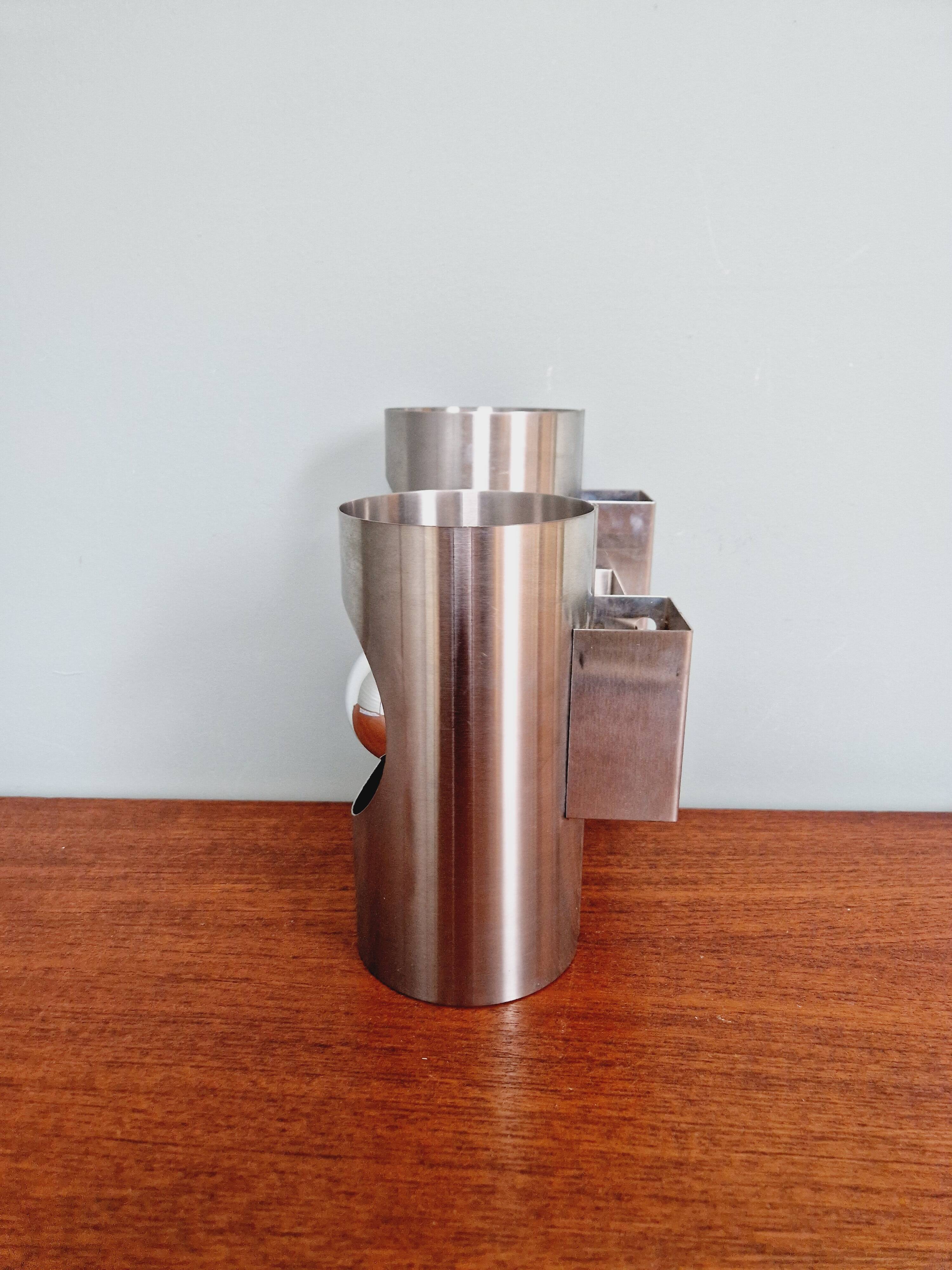 Space Age double wall lamp, in brushed aluminum, 1970s