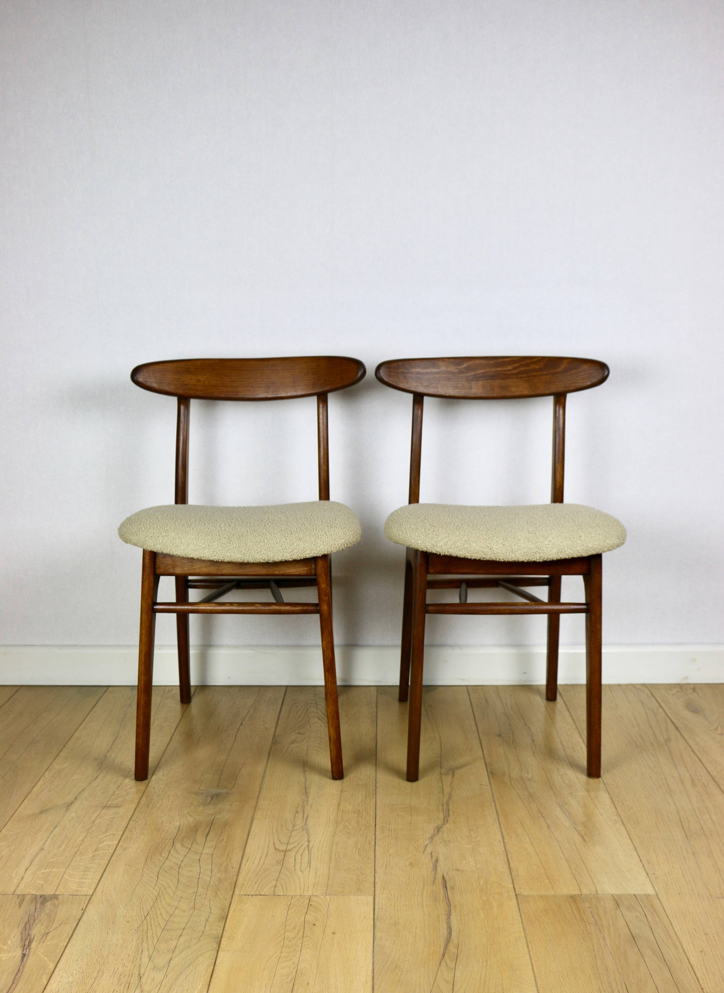 Chaises vintage Hałas beige bouclé - lot de 3