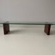 Mid-century minimalist thick glass coffee table, rosewood legs, 1960, Germany.