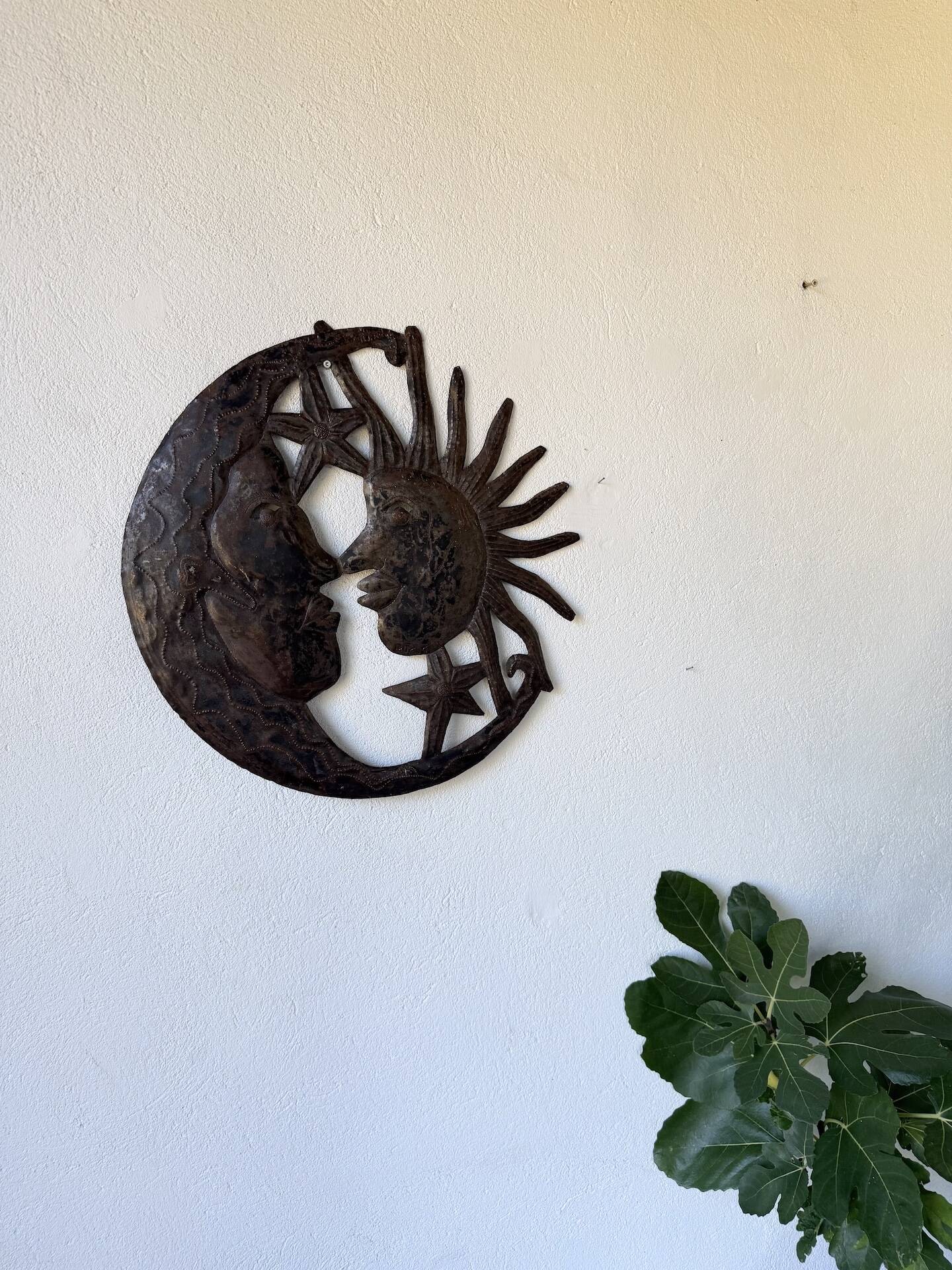 Brutalist metal wall sculpture "sun-moon"