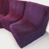 Vintage Snake modular sofa composed of 11 armchair modules and 3 velvet fabric poufs