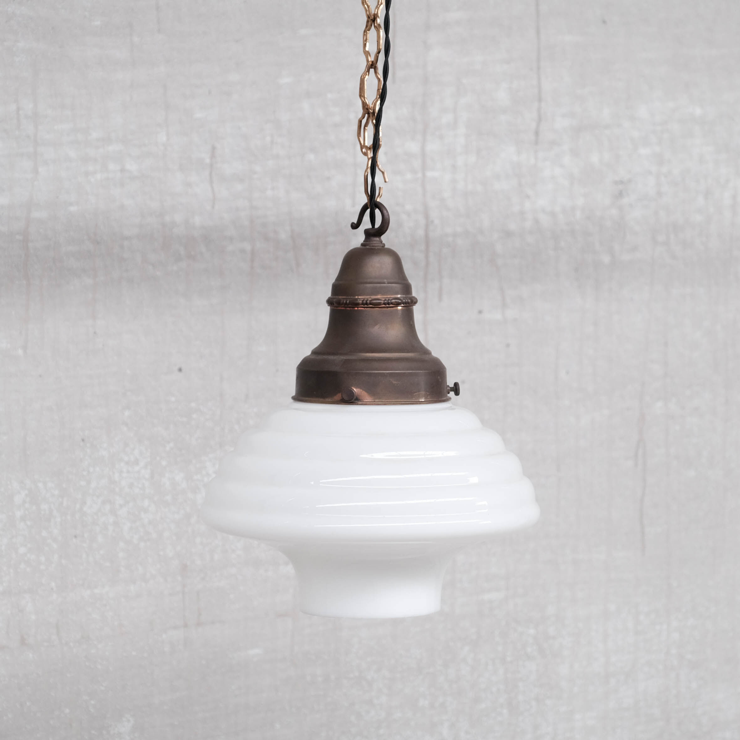 Opaline and Brass French Pendant Light