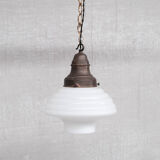 Opaline and Brass French Pendant Light
