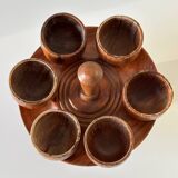Wooden egg cups on a stand