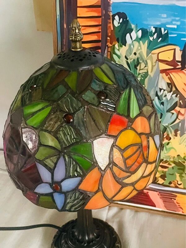 Tiffany style lamp vintage colourful flowers