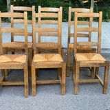 6 Baumann Scandinavian chairs in solid wood and straw