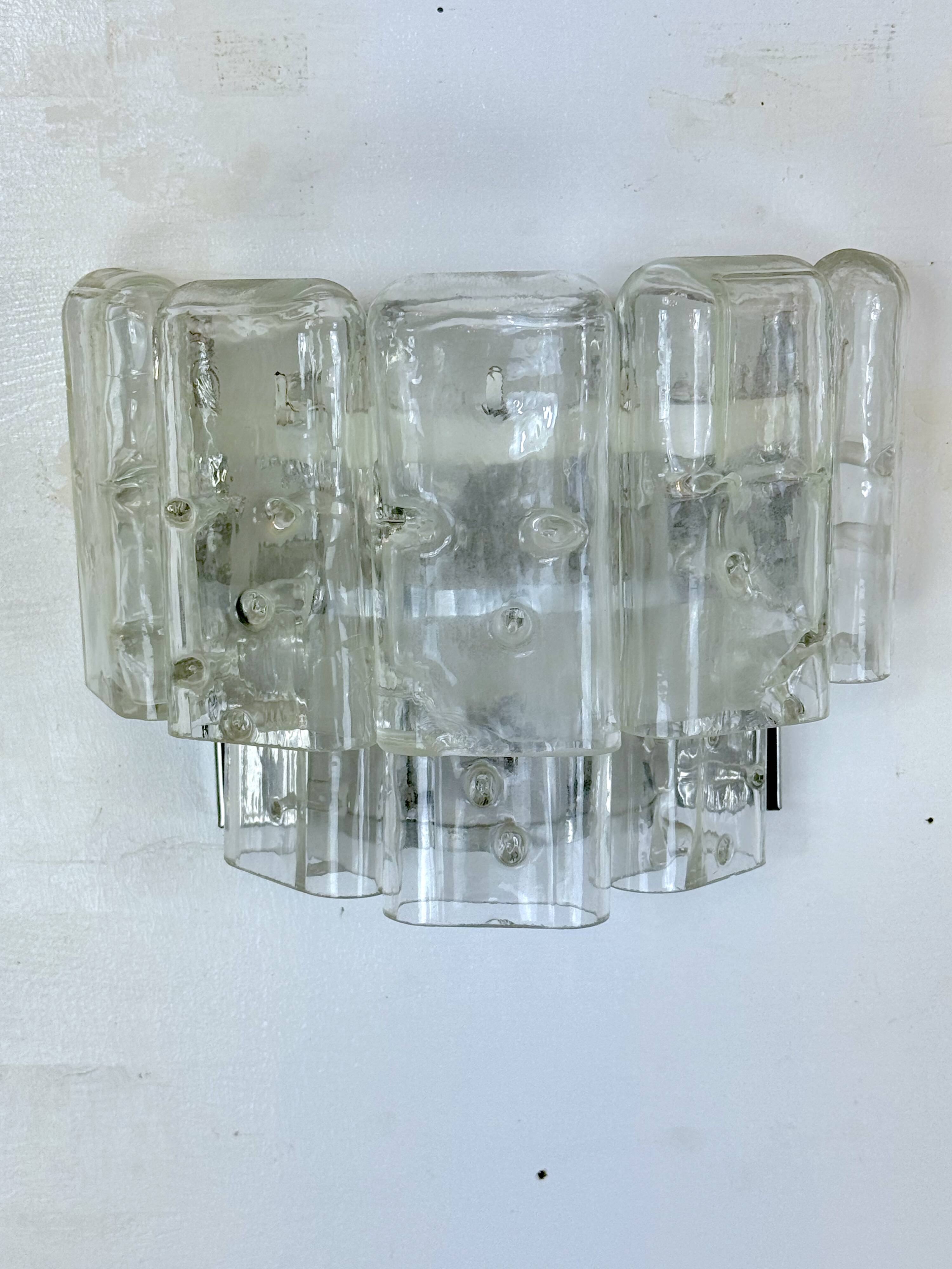 Vistosi manner, set of four clear murano glass elements sconces. Italy 1970s
