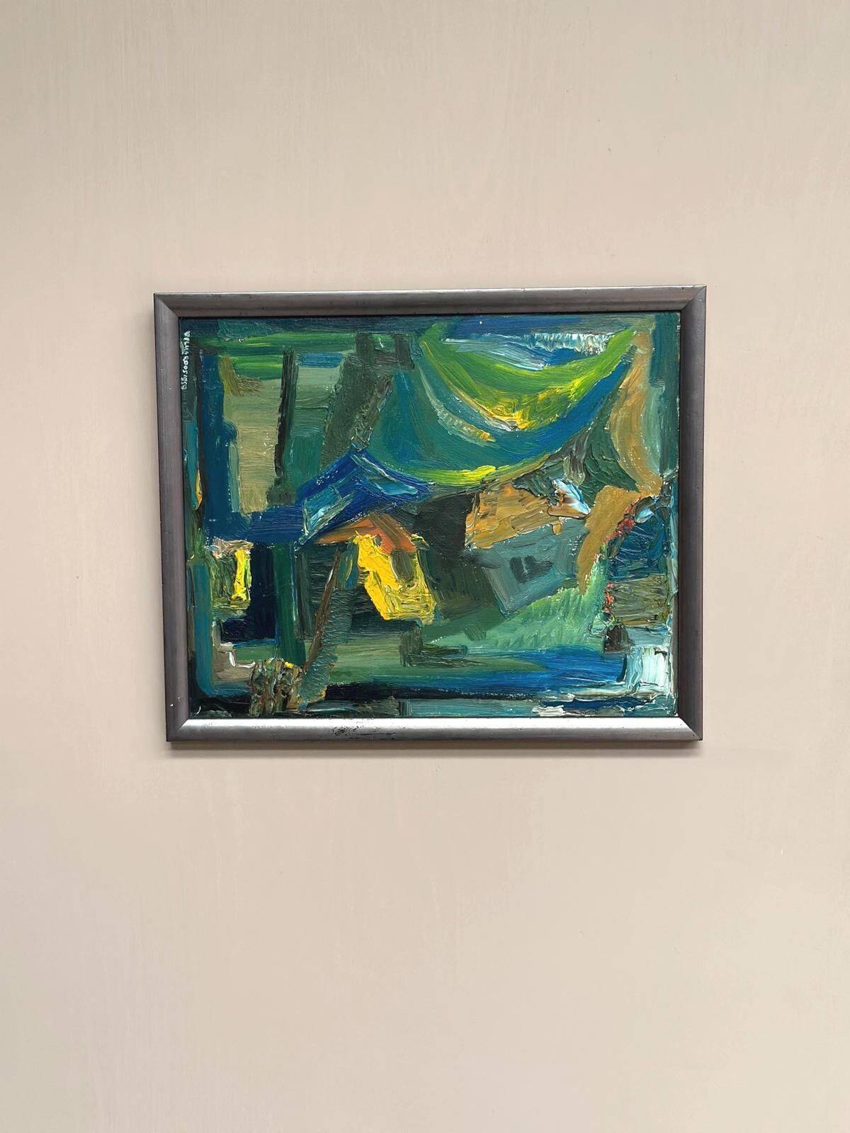 Original Mid Century Swedish Oil On Panel – “Abstract Motif” By Wilma Roos – Dated 1959 – Vintage & Framed