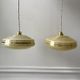 Pair of suspensions in yellow Clichy glass and golden border 40s-50s