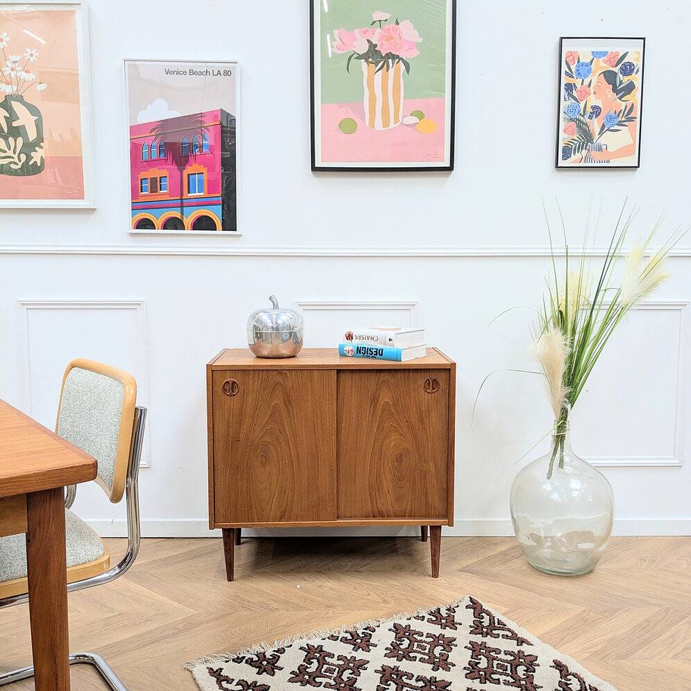 Vintage Scandinavian sideboard with sliding doors