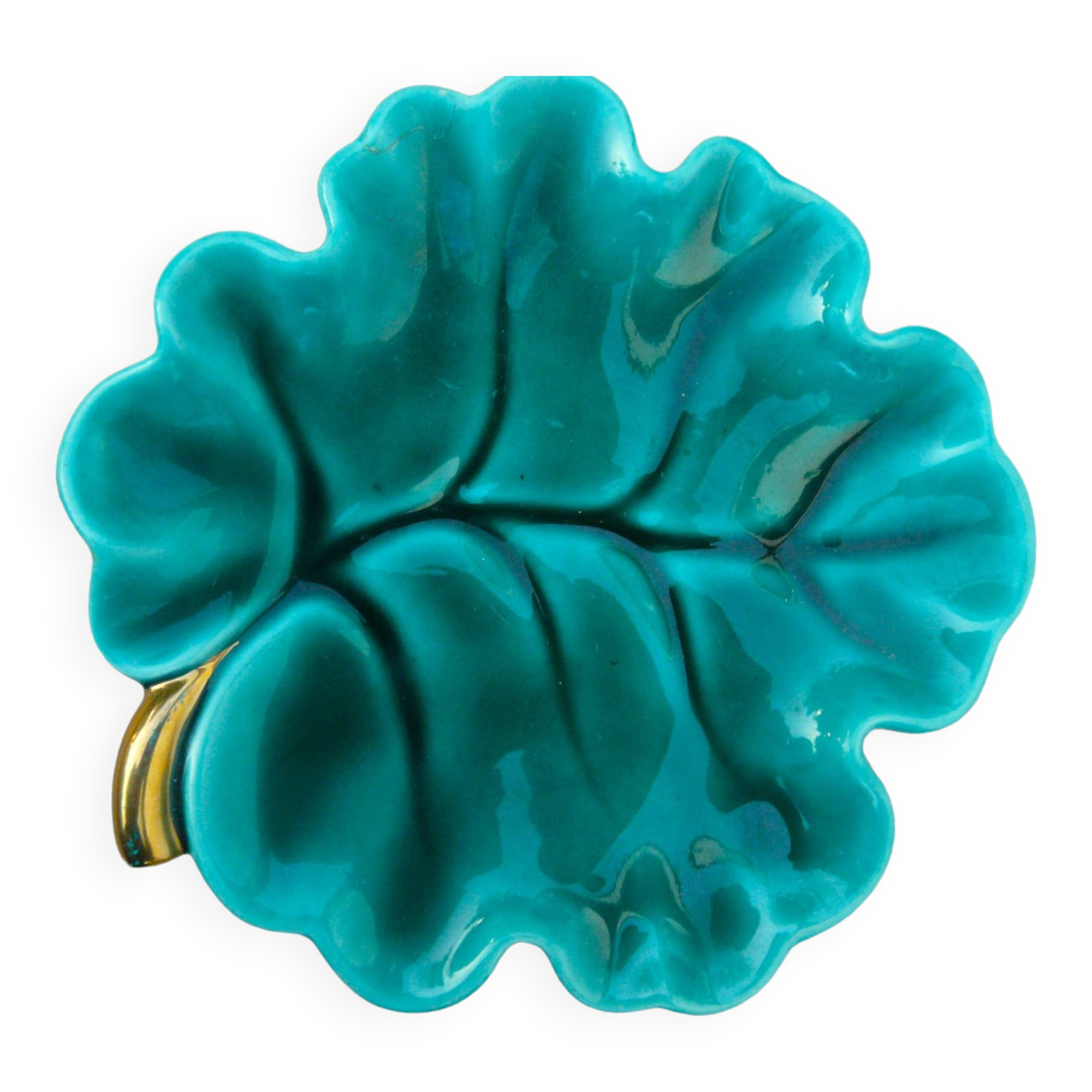 Empty cup pocket stylized leaf green ceramic enamelled verceram 1930 to 1940 n°4550