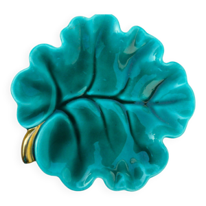 Plateau à Bijoux En Céramique Verte Forme Feuille - 14x11x3 Cm - Déco Nordique Pour Bureau Ou Maison