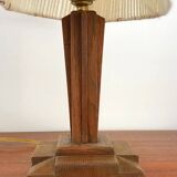Art Deco oak lamp and wool lampshade from the 1930s