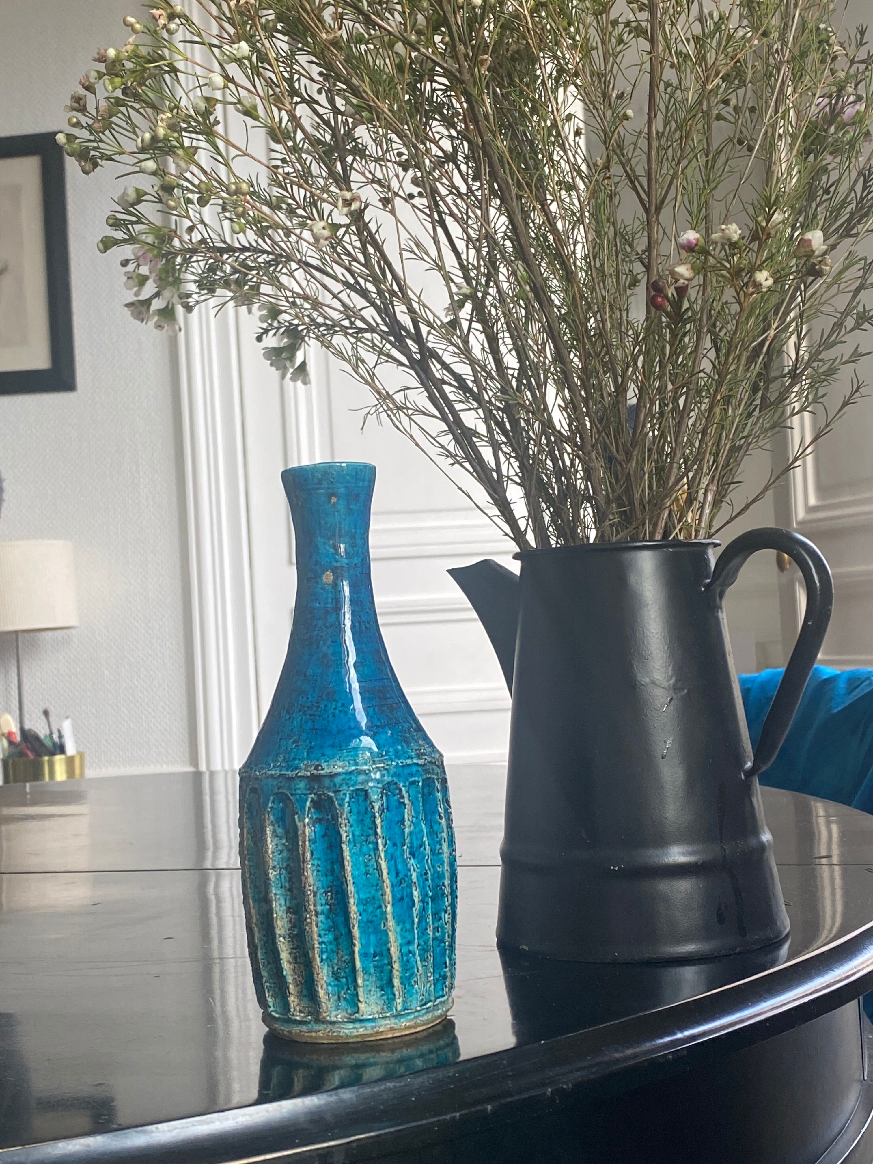 Vase vintage scandinave bleu