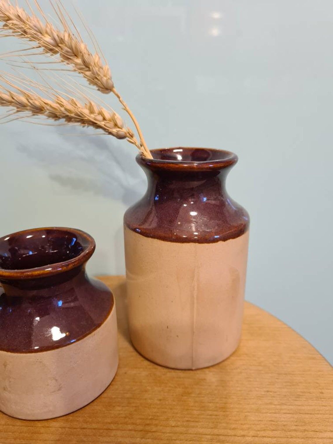 Duo vases anciens grès vernissé vintage mid century