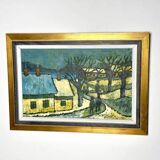 Mid Century Danish Oil on Panel – Winter Landscape – Erik Hilströml