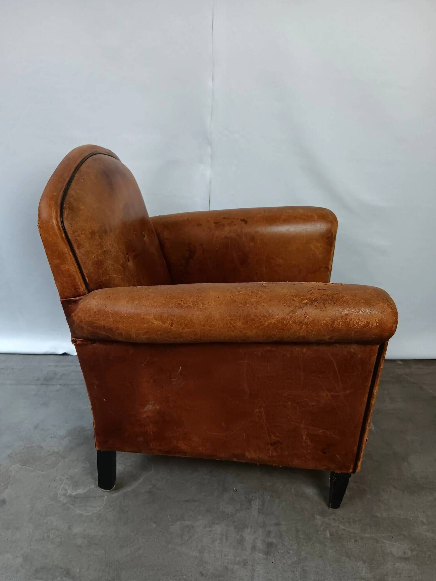 Vintage Sheepskin Club Chair - Raw Patina, Man Cave Essential