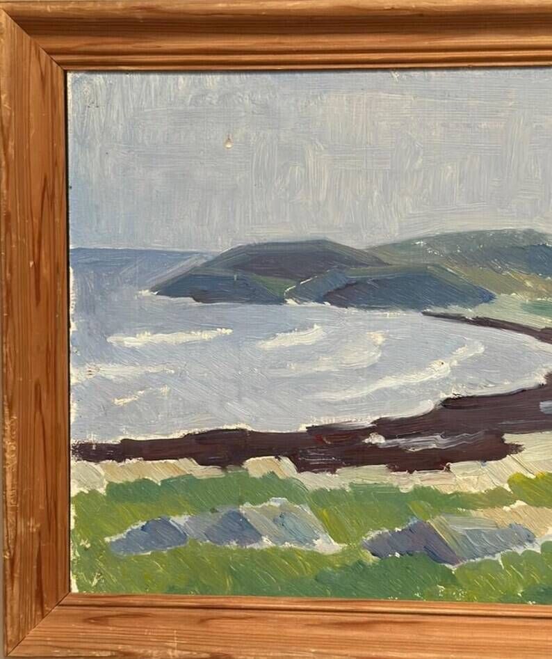 Original Swedish Oil on Panel – “Coastal Landscape” by Curt Rydell – Signed – Vintage & Framed – 33 × 40 cm (13" × 15.7")