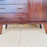 Large vintage chest of drawers with four drawers and one door in oak, circa 1960s