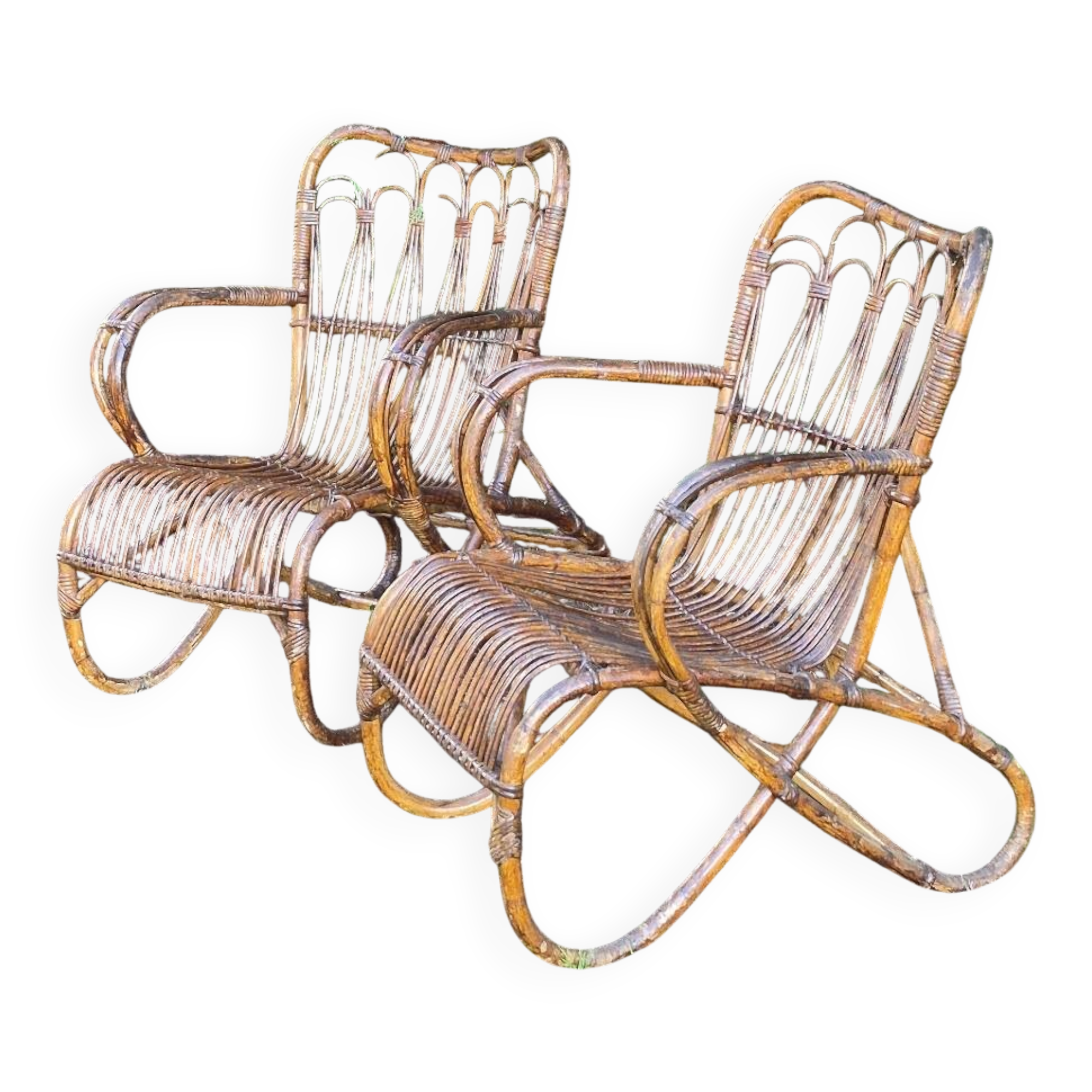 Paire de sieges en rotin annee 1950